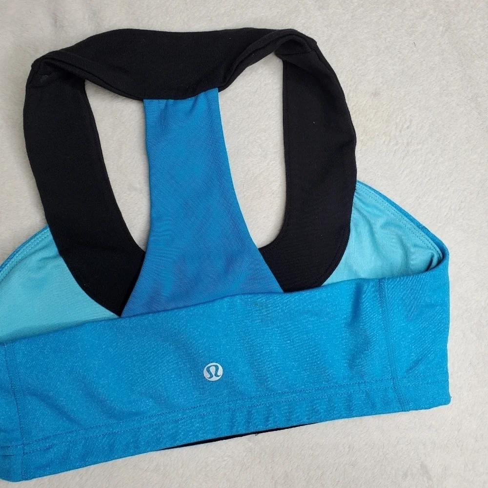 Lululemon Y2K Blue & Black Logo Scoop Neck Mesh Racerback Sports Bra